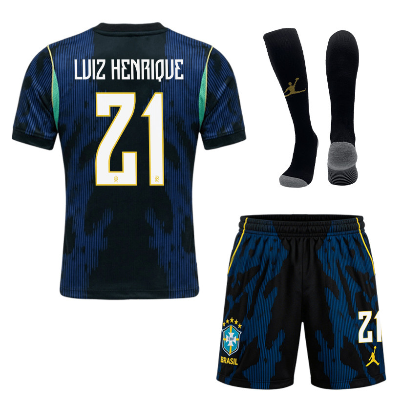 Luiz Henrique 21 Brazil 2026 Away Men Kit Set – Blue - Jersey Teams