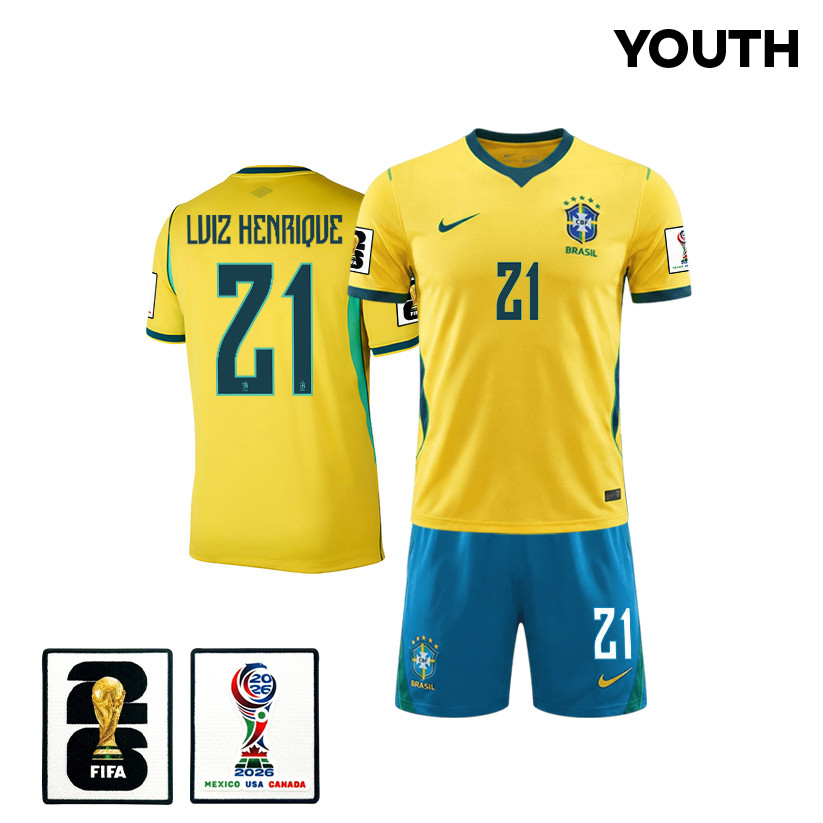 Luiz Henrique 21 Brazil 2026 YOUTH Home Jersey & Shorts Set – Yellow – Jersey Teams