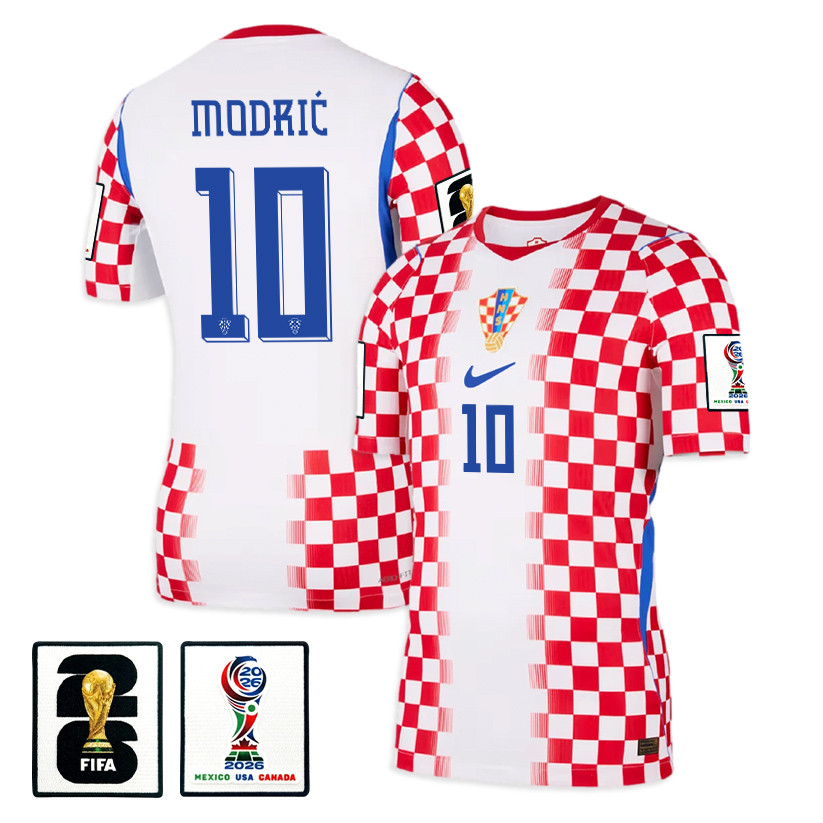Luka Modrić 10 Croatia National Team 2026 x World Cup Patch Home Jersey - Men, White/ Red - Jersey Teams