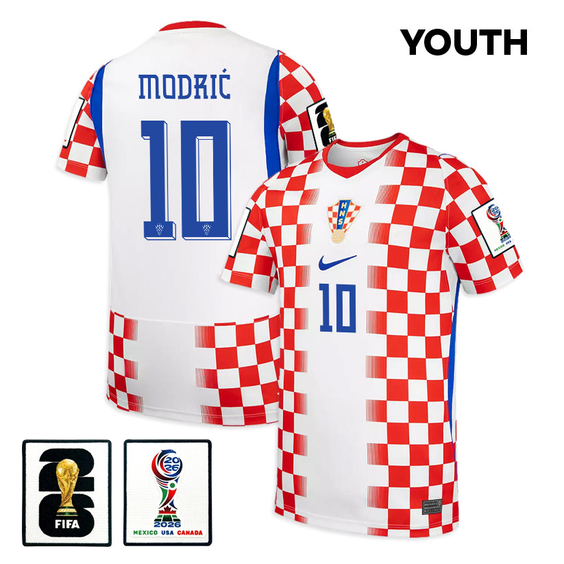 Luka Modrić 10 Youth Croatia National Team 2026 Home Jersey - White/ Red - Jersey Teams