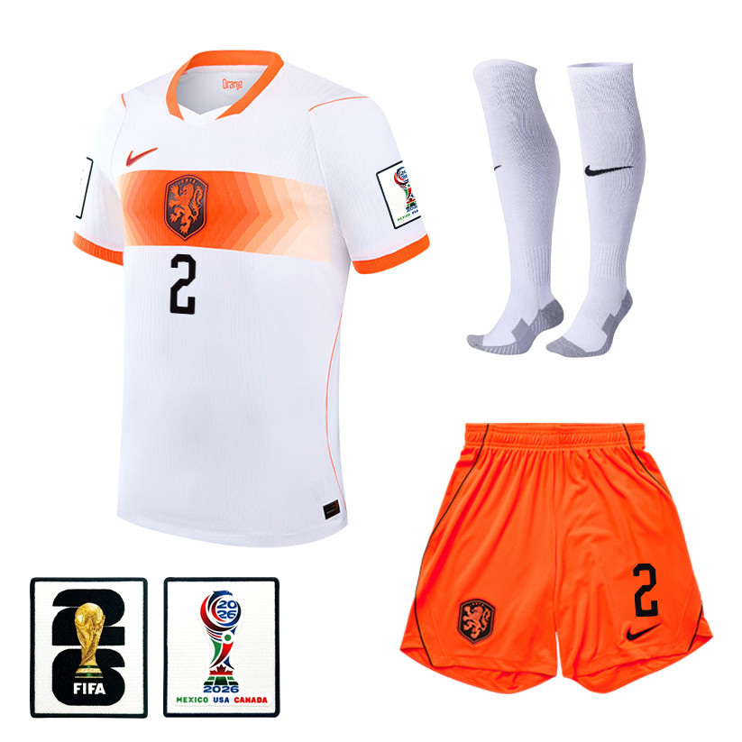 Lutsharel Geertruida 2 Netherlands 2026 Away Men Kit Set – White – Jersey Teams