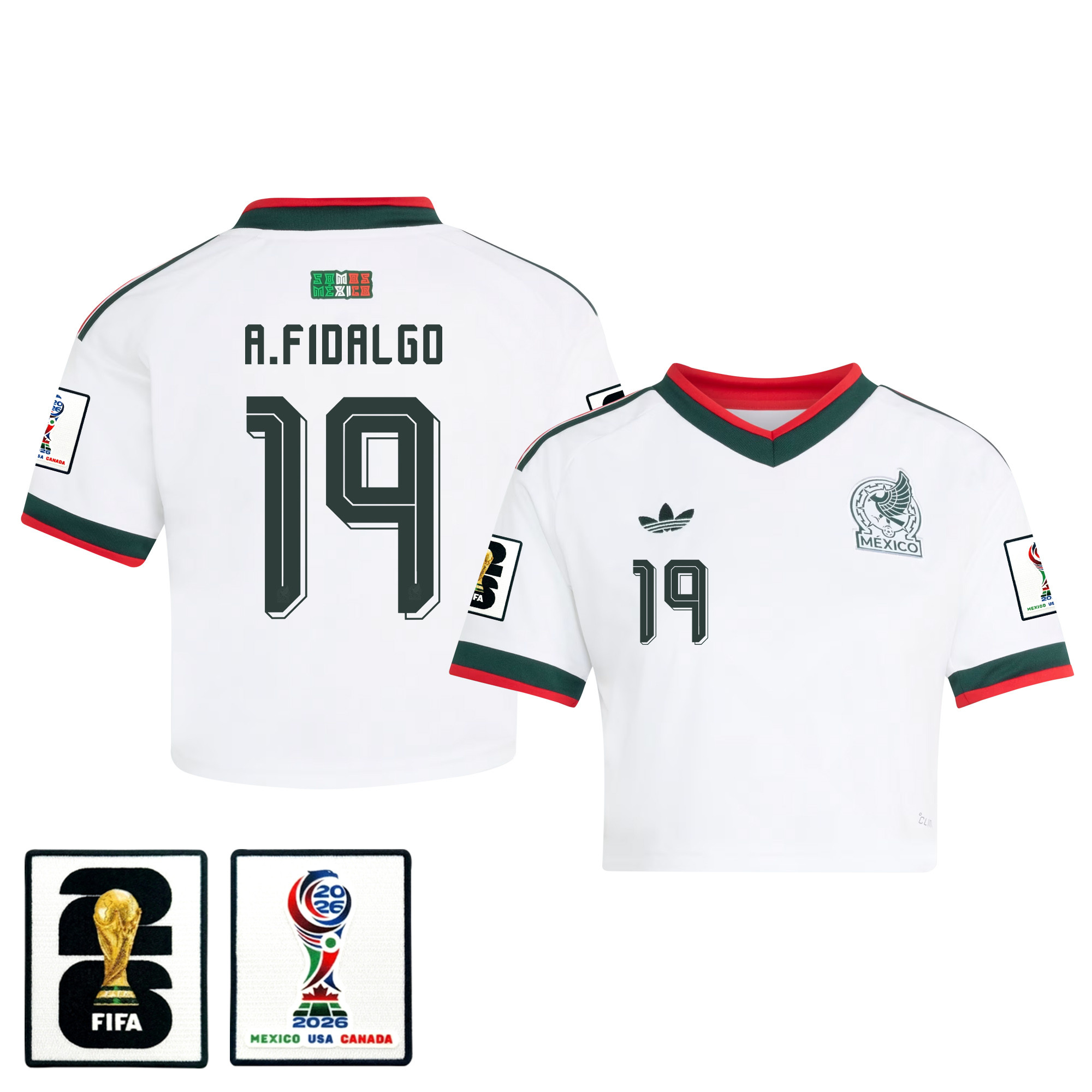 Álvaro Fidalgo 19 Mexico 2026 Away Women’s Cropped Jersey – White – Jersey Teams