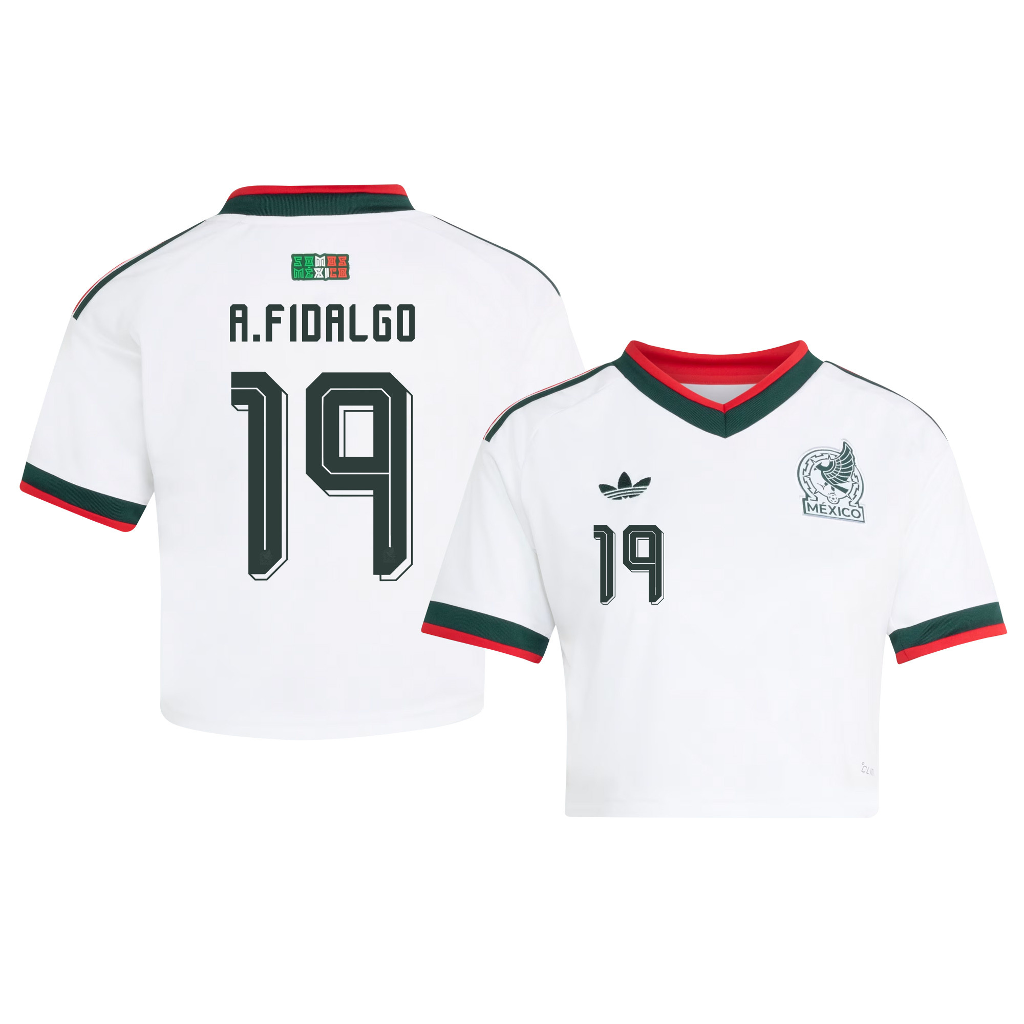 Álvaro Fidalgo 19 Mexico 2026 Away Women’s Cropped Jersey - White - Jersey Teams