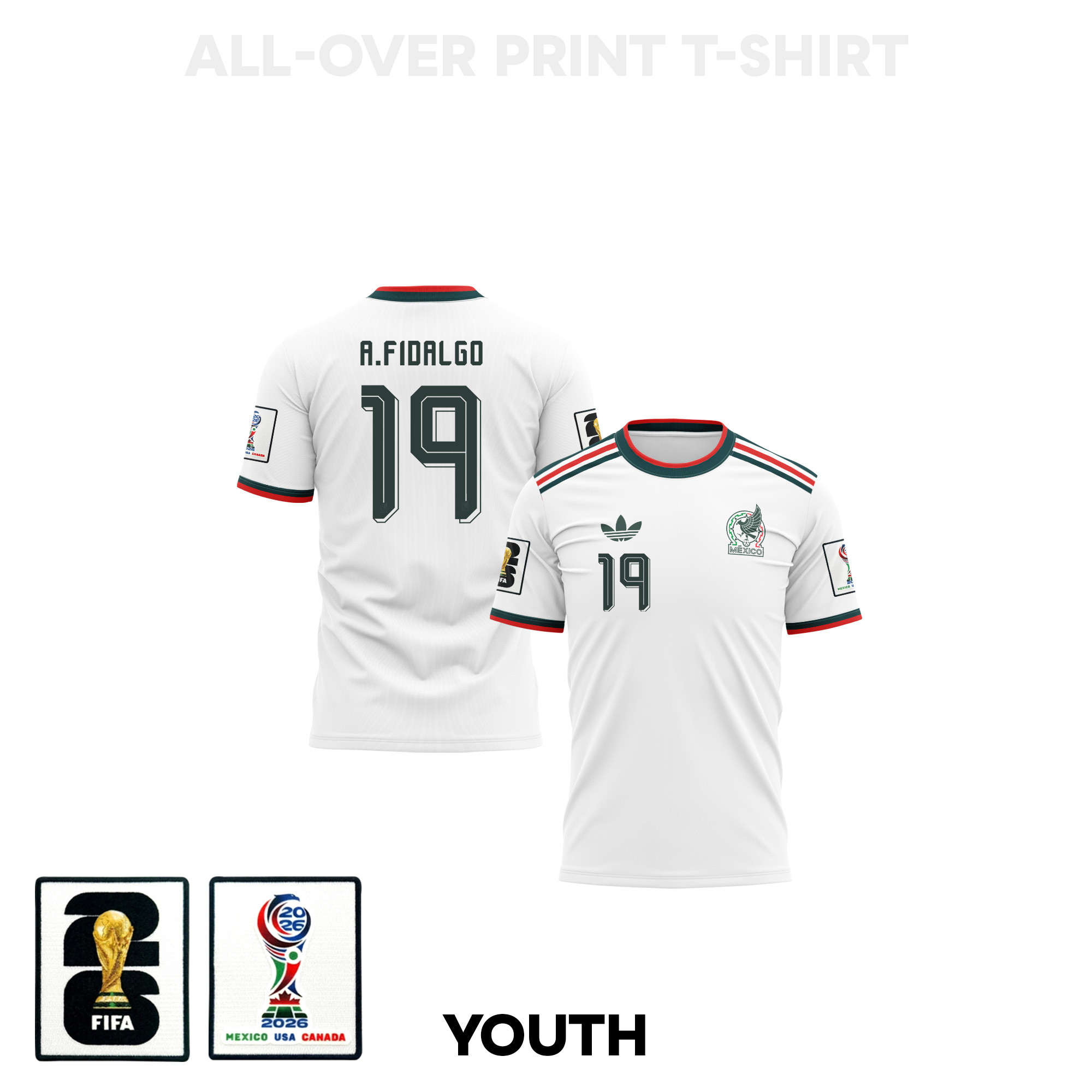 Álvaro Fidalgo 19 Youth Mexico 2026 Away 3D T-shirt Fully Printed – White – Jersey Teams