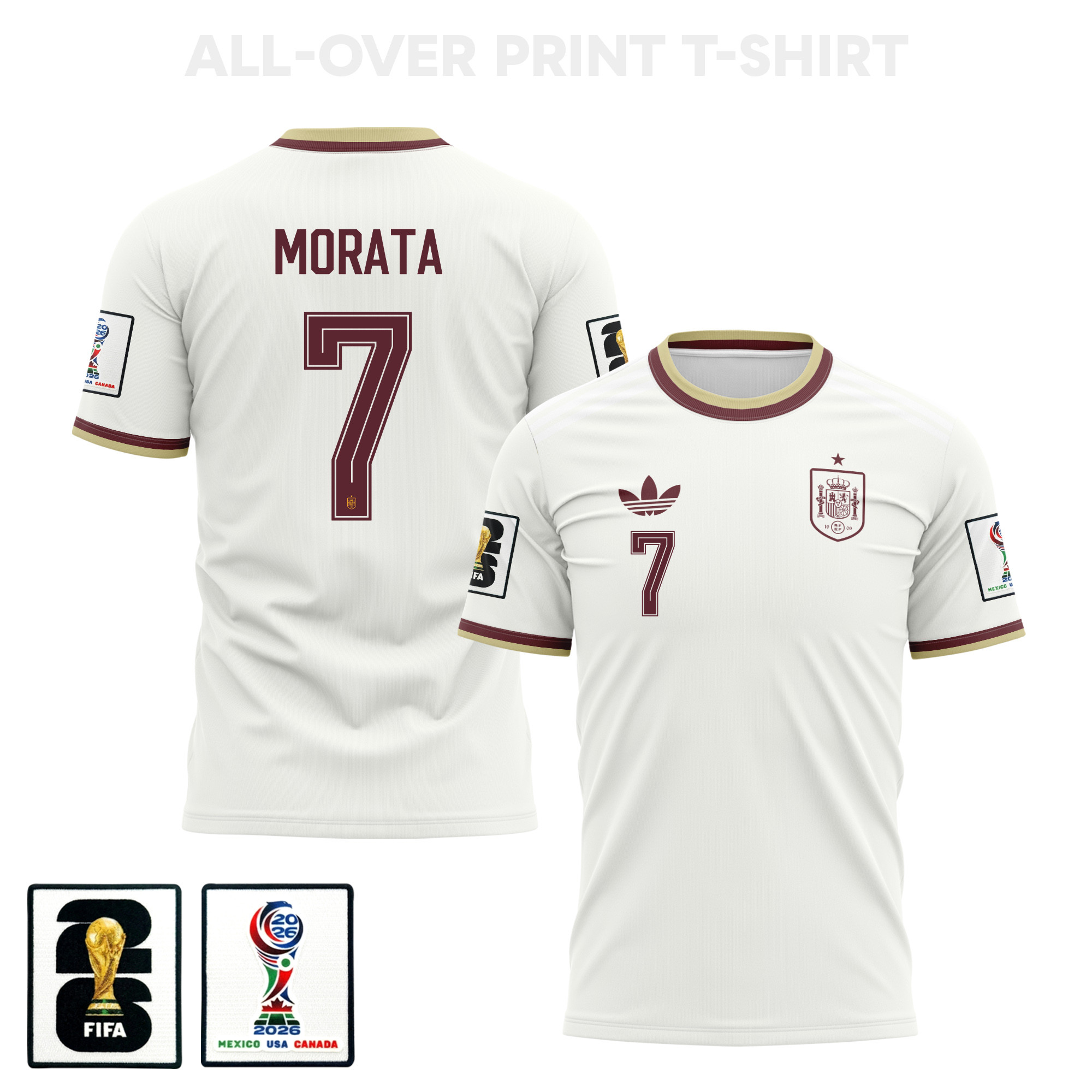 Álvaro Morata 7 Spain 2026 Away 3D T-Shirt Fully Printed – Unisex, White – Jersey Teams