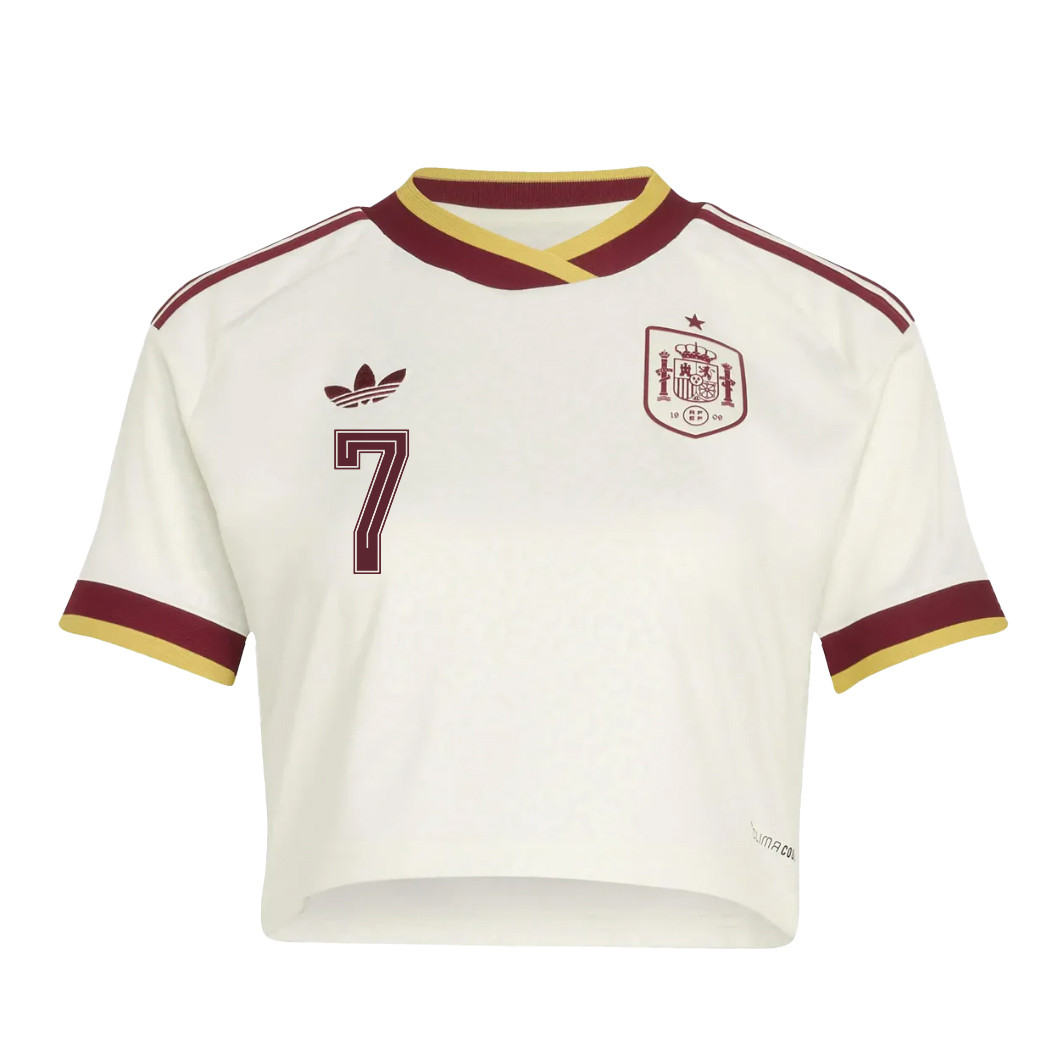 Álvaro Morata 7 Spain 2026 Away Women’s Cropped Jersey - White - Jersey Teams