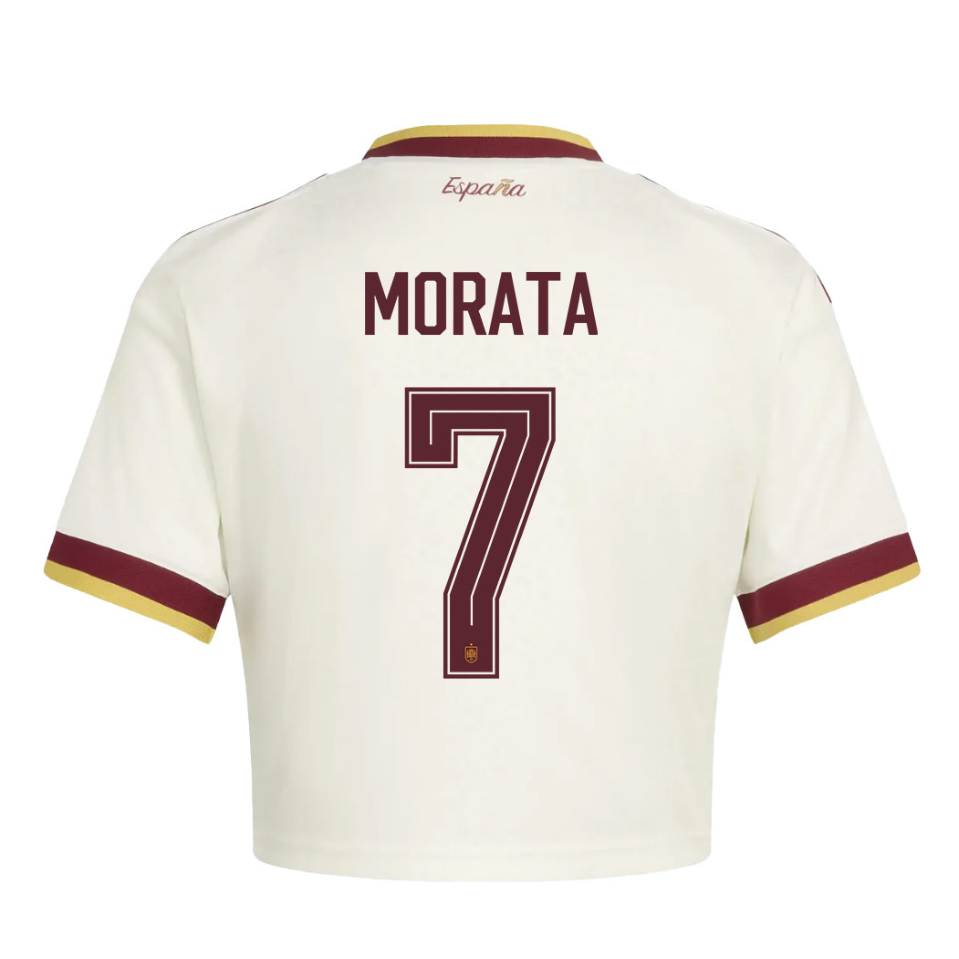 Álvaro Morata 7 Spain 2026 Away Women’s Cropped Jersey - White - Jersey Teams