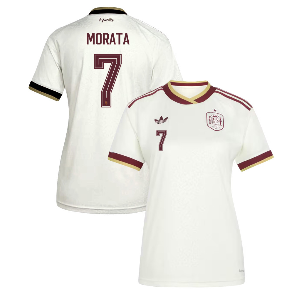 Álvaro Morata 7 Women's Spain National Team 2026 Away Jersey - White - Jersey Teams