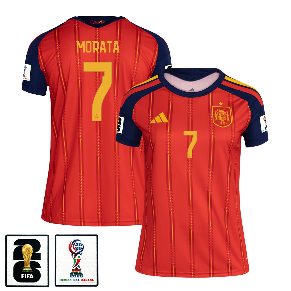 Álvaro Morata 7 Women’s Spain National Team 2026 Home Jersey – Red – Jersey Teams