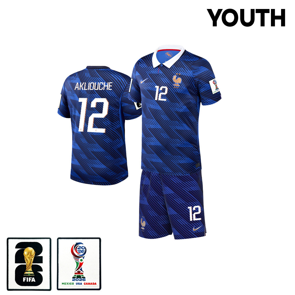 Maghnes Akliouche 12 France 2026 YOUTH Home Jersey & Shorts Set – Blue – Jersey Teams