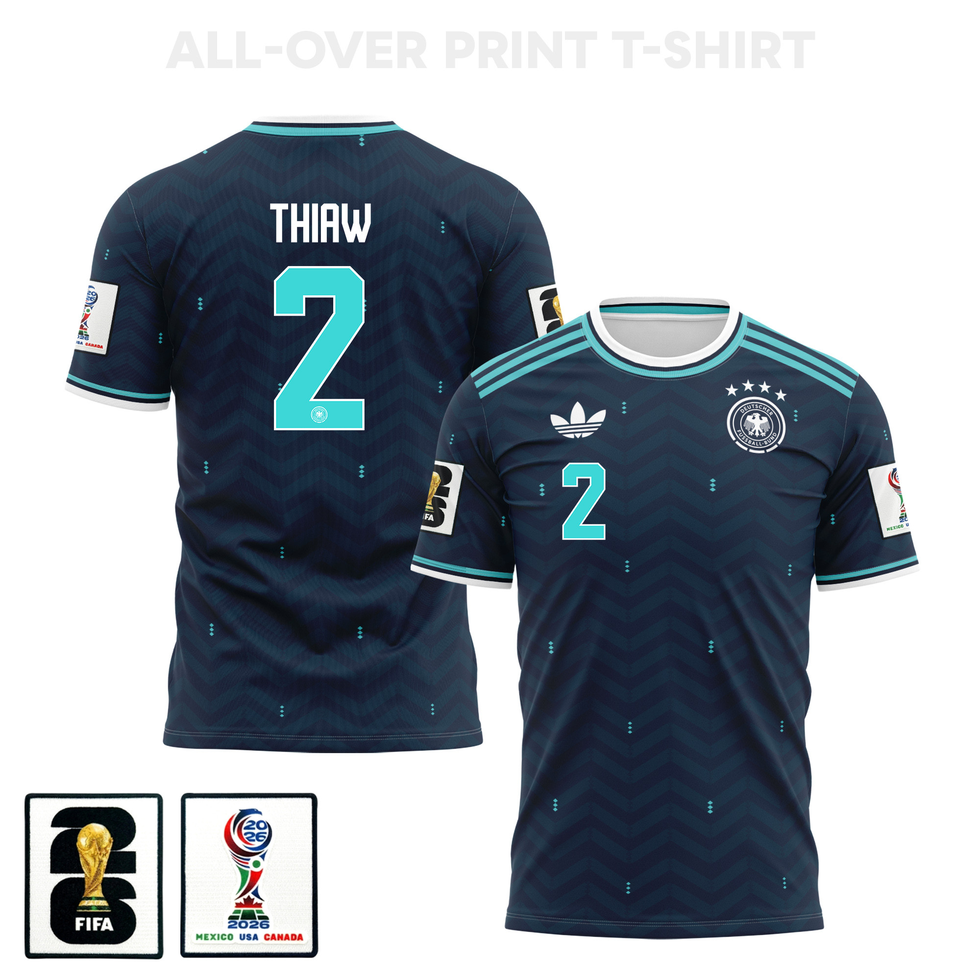 Malick Thiaw 2 Germany 2026 Away 3D T-Shirt Fully Printed – Unisex, Navy - Jersey Teams