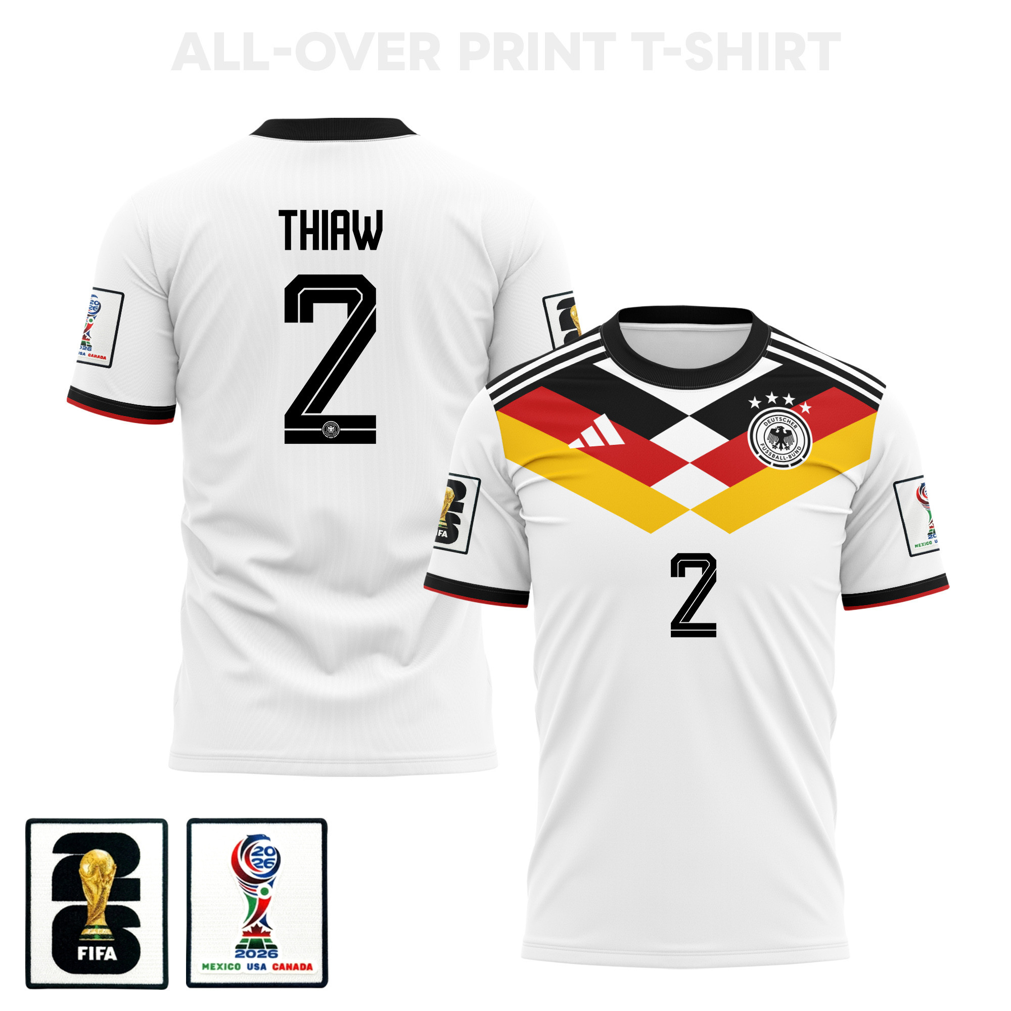 Malick Thiaw 2 Germany 2026 Home 3D T-Shirt Fully Printed – Unisex, White - Jersey Teams