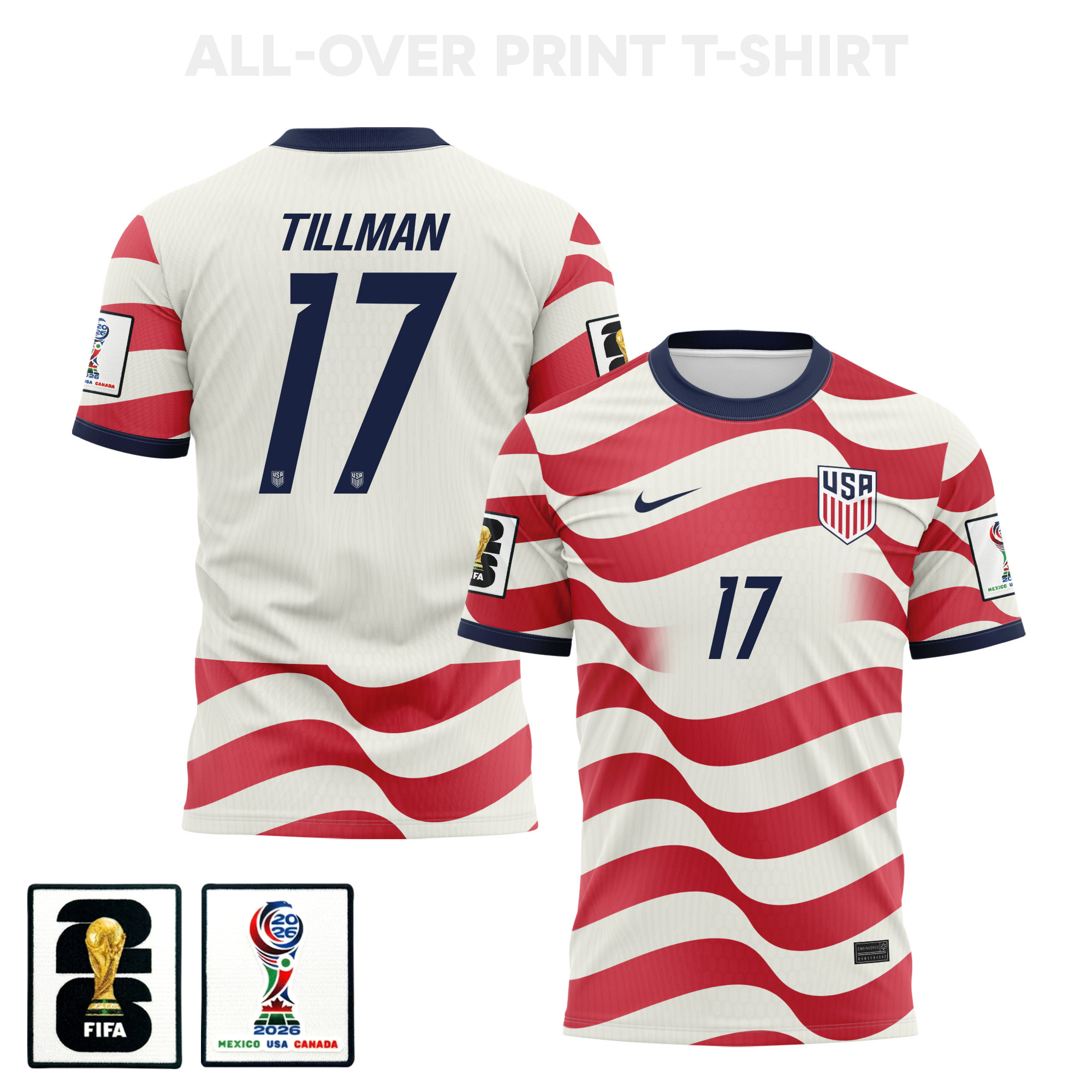 Malik Tillman 17 USMNT 2026 Home 3D T-Shirt Fully Printed – Unisex, White/Red - Jersey Teams