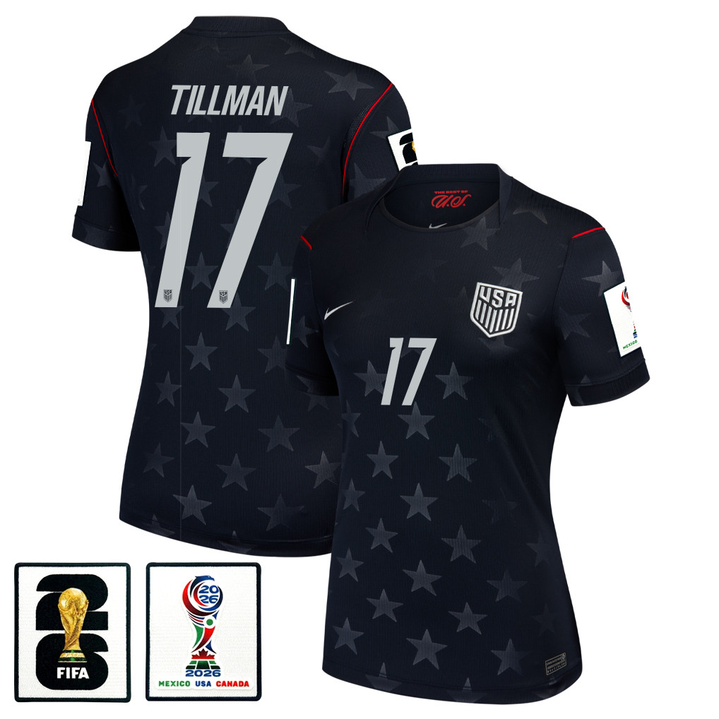 Malik Tillman 17 USMNT 2026 Women’s Away Stadium Game Jersey – Black – Jersey Teams