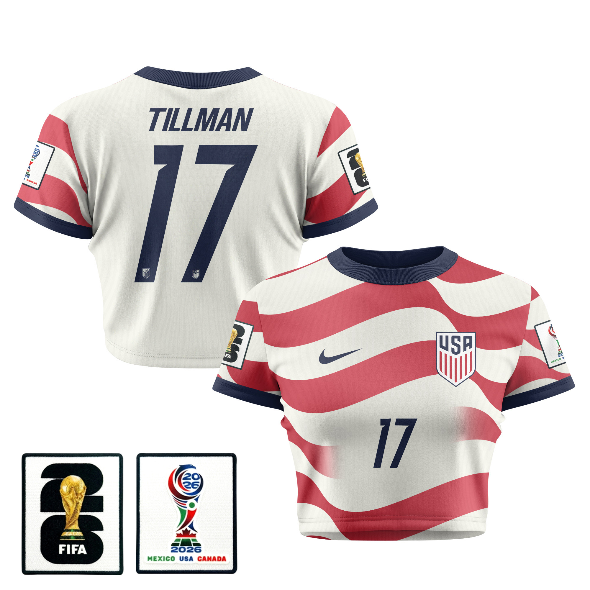 Malik Tillman 17 Women's USMNT 2026 Home All-Over Print Cropped Jersey - Jersey Teams