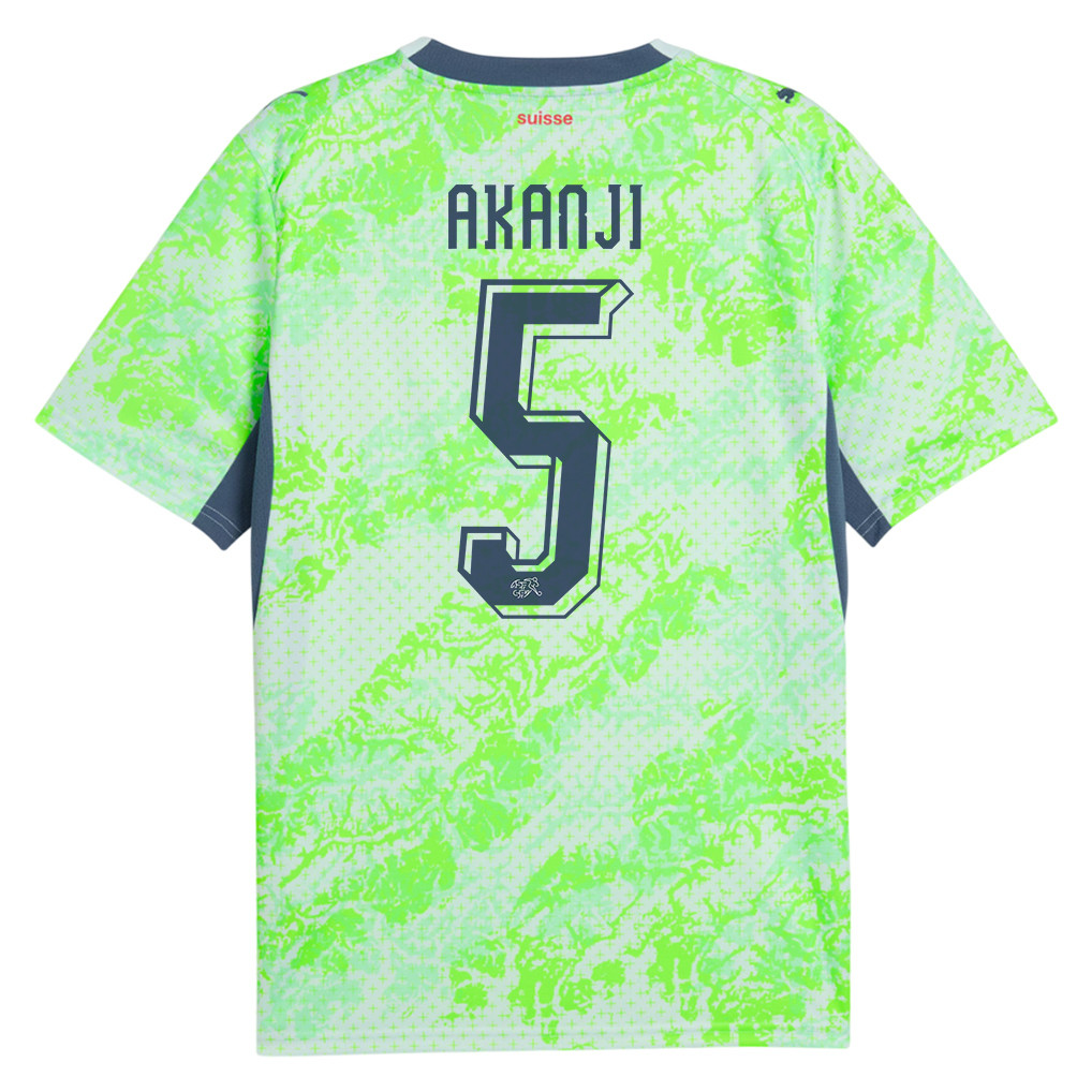 Manuel Akanji 5 Switzerland National Team 2026 x World Cup Patch Away Jersey - Men, Green - Jersey Teams