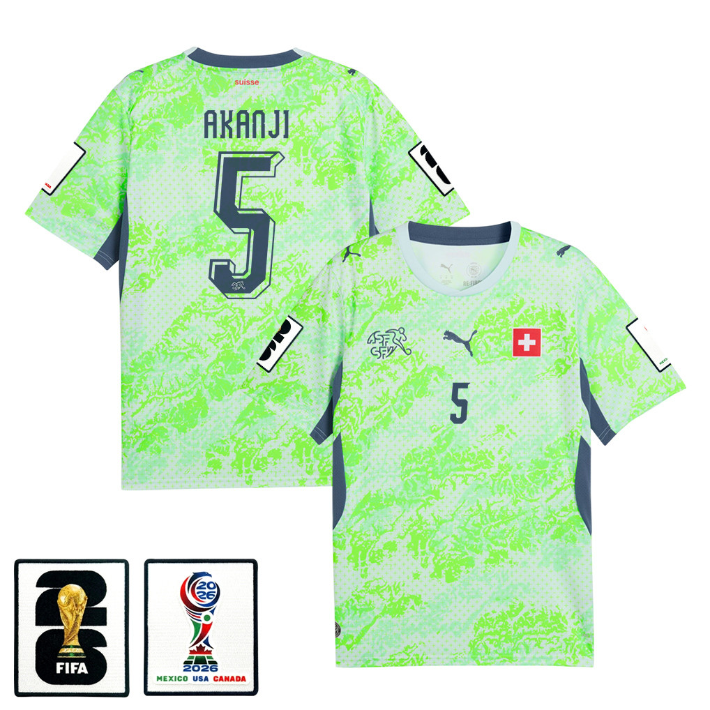 Manuel Akanji 5 Switzerland National Team 2026 x World Cup Patch Away Jersey - Men, Green - Jersey Teams