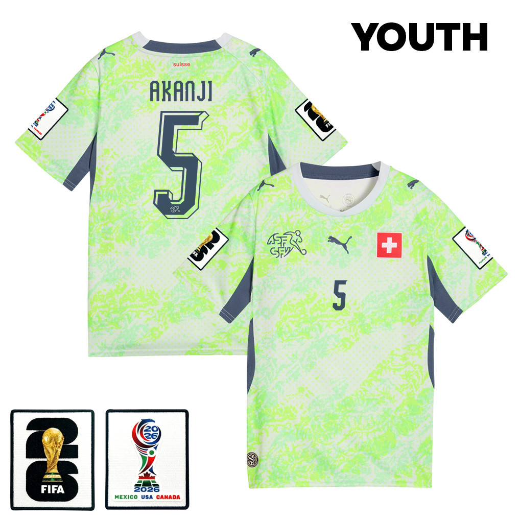 Manuel Akanji 5 Youth Switzerland National Team 2026 Away Jersey - Green - Jersey Teams