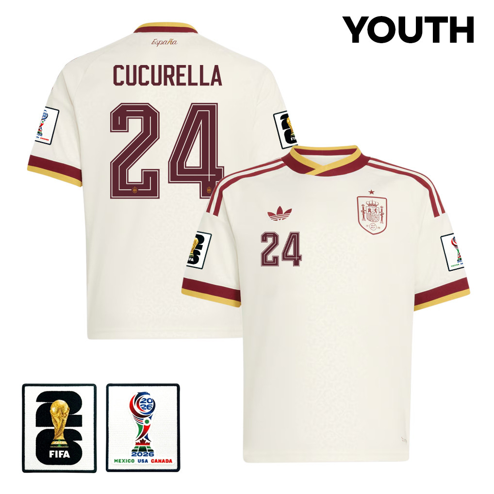 Marc Cucurella 24 Spain National Team 2026 Youth Away Jersey – White – Jersey Teams