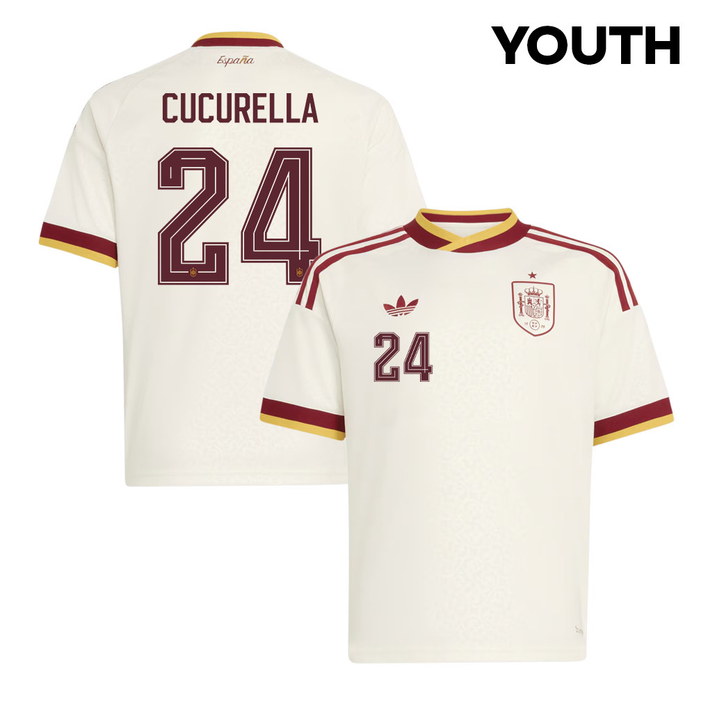 Marc Cucurella 24 Spain National Team 2026 Youth Away Jersey - White - Jersey Teams