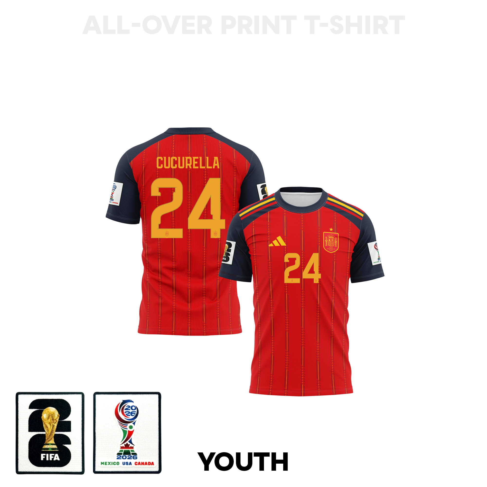 Marc Cucurella 24 Youth Spain 2026 Home 3D T-shirt Fully Printed – Red – Jersey Teams