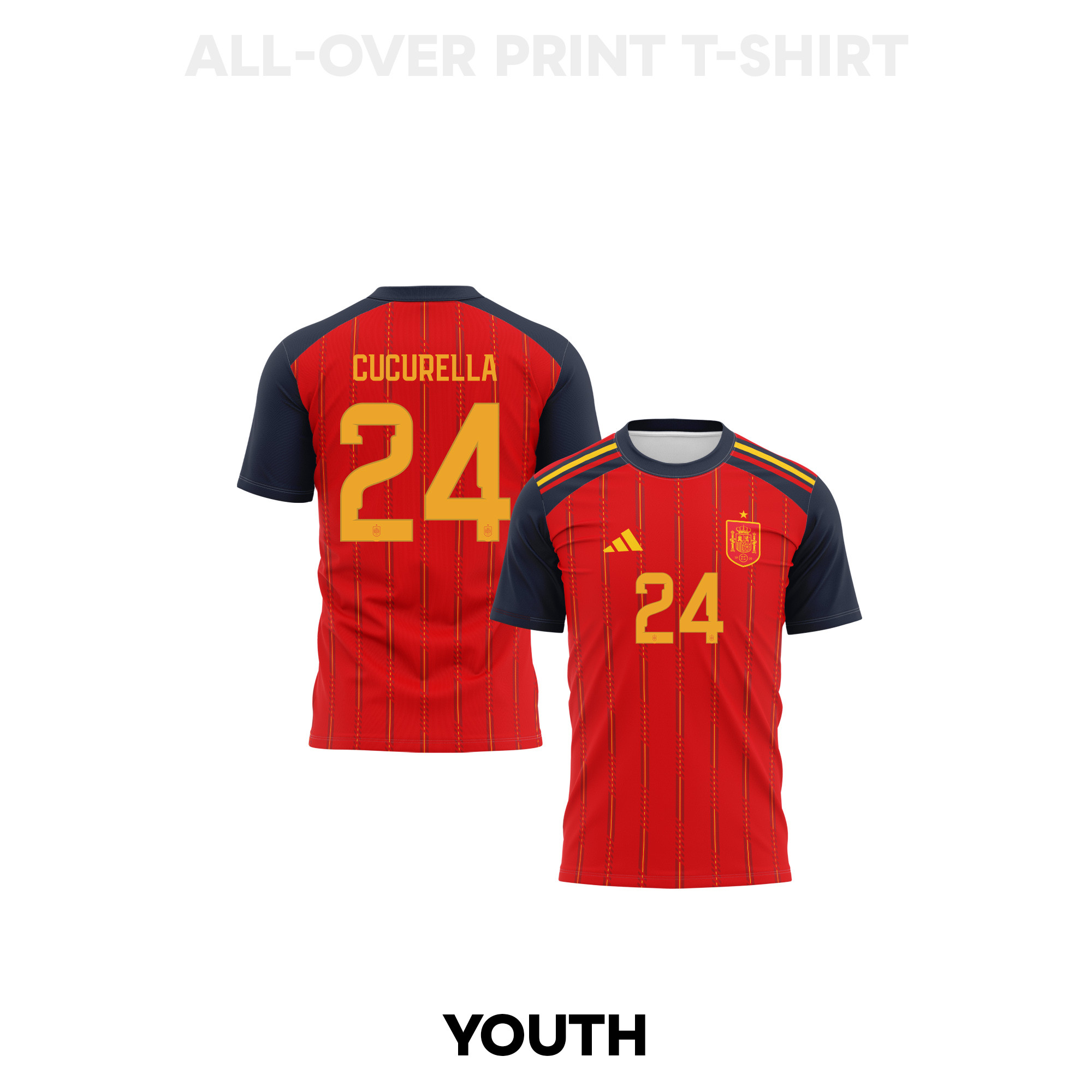 Marc Cucurella 24 Youth Spain 2026 Home 3D T-shirt Fully Printed – Red - Jersey Teams