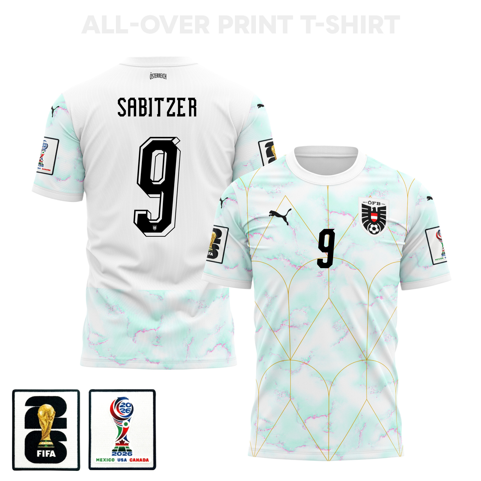 Marcel Sabitzer 9 Austria 2026 Away 3D T-Shirt Fully Printed – Unisex, White – Jersey Teams