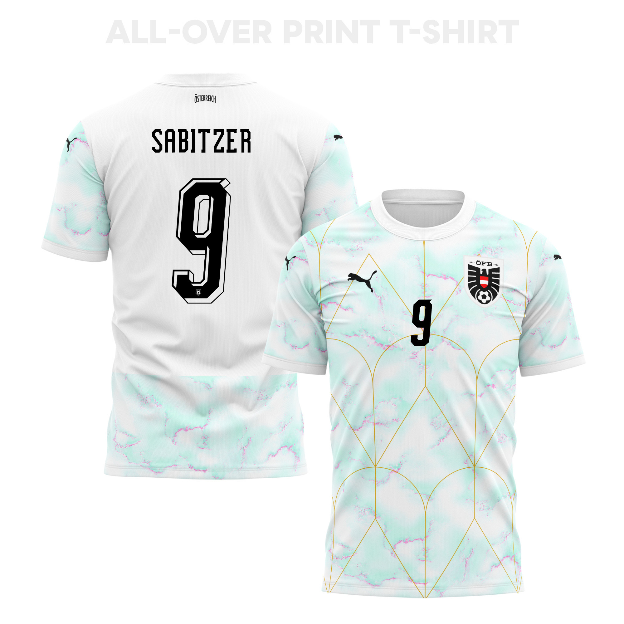 Marcel Sabitzer 9 Austria 2026 Away 3D T-Shirt Fully Printed – Unisex, White - Jersey Teams