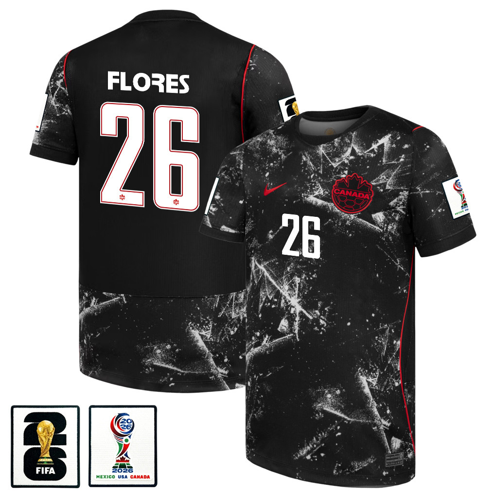 Marcelo Flores 26 Canada National Team 2026 x World Cup Patch Away Jersey - Black, Men - Jersey Teams
