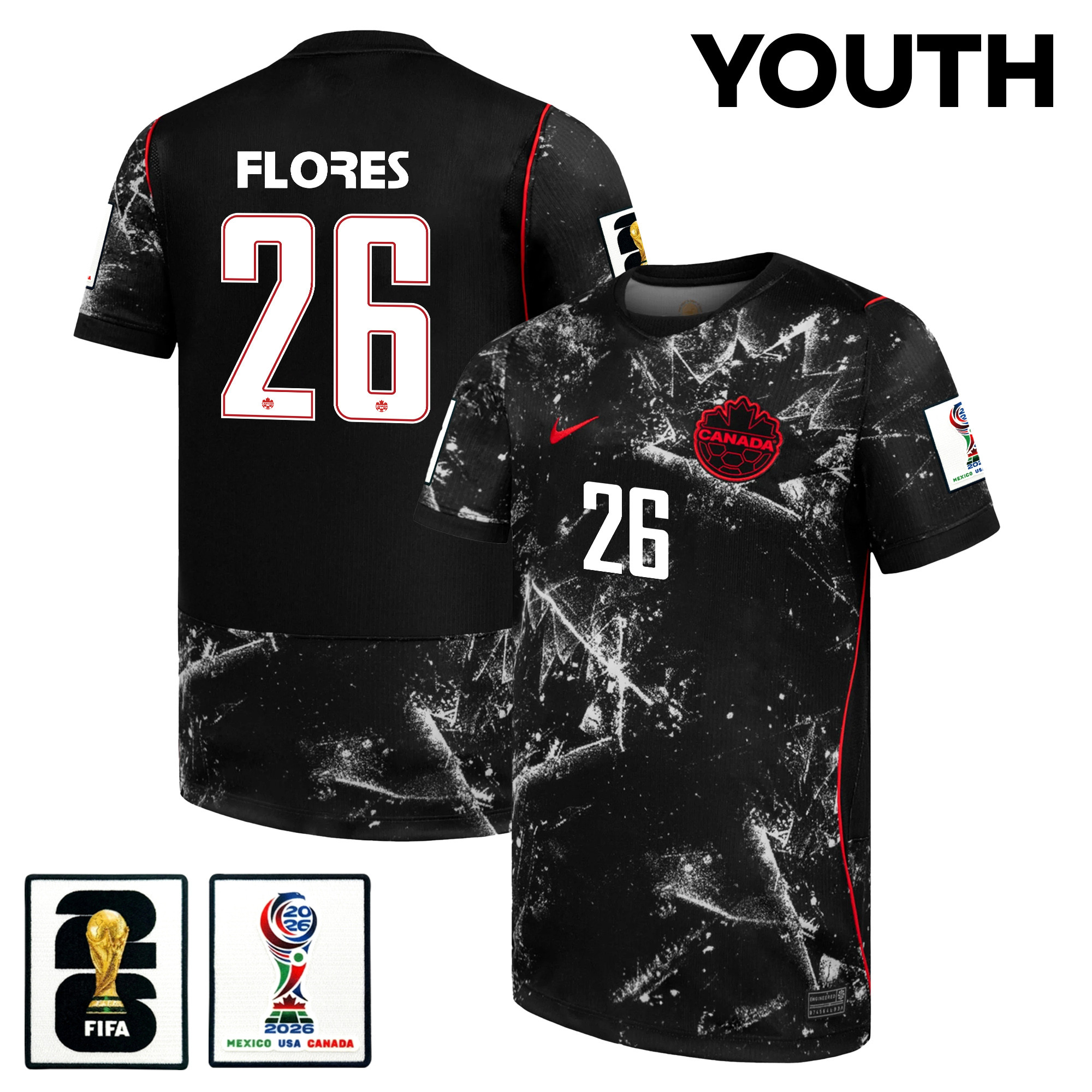 Marcelo Flores 26 Youth Canada National Team 2026 Away Jersey - Black - Jersey Teams