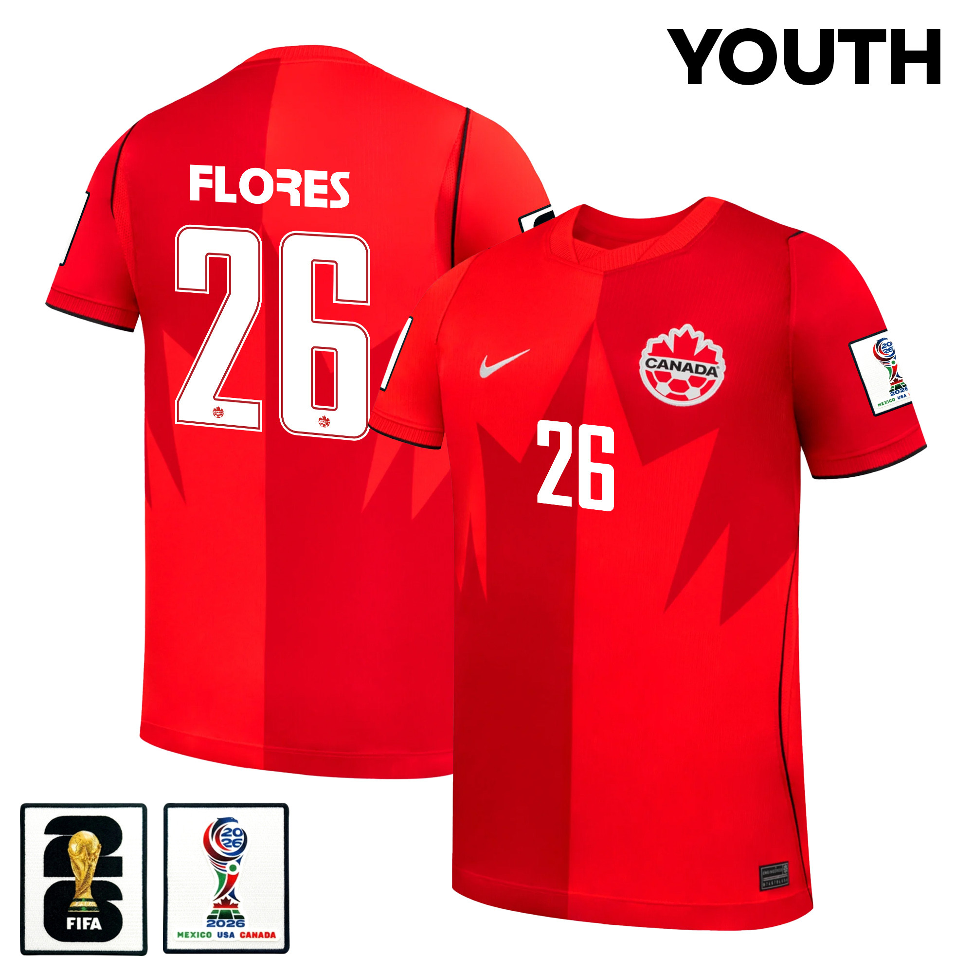 Marcelo Flores 26 Youth Canada National Team 2026 Home Jersey - Red - Jersey Teams