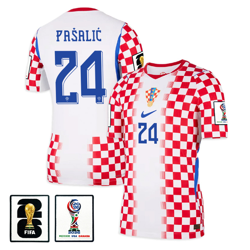 Marco Pašalić 24 Croatia National Team 2026 x World Cup Patch Home Jersey - Men, White/ Red - Jersey Teams