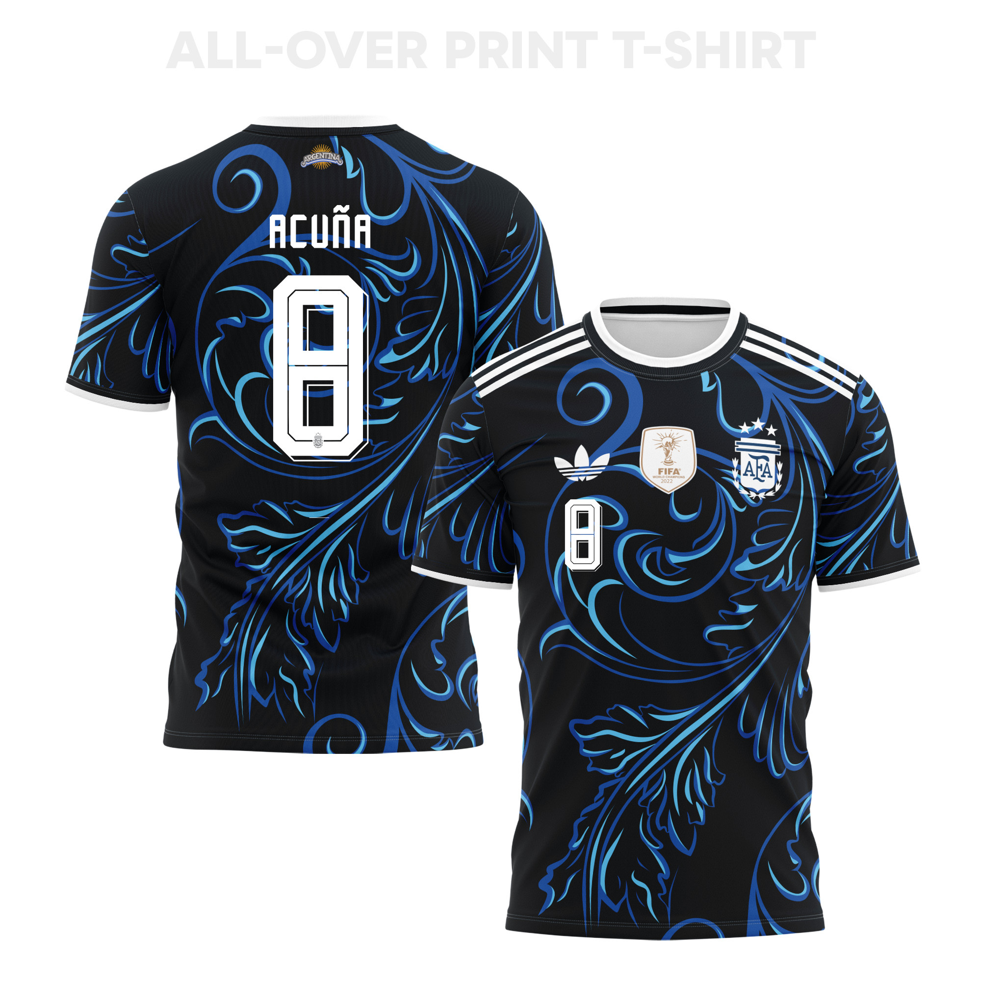 Marcos Acuña 8 Argentina 2026 Away 3D T-Shirt Fully Printed – Unisex, Black - Jersey Teams