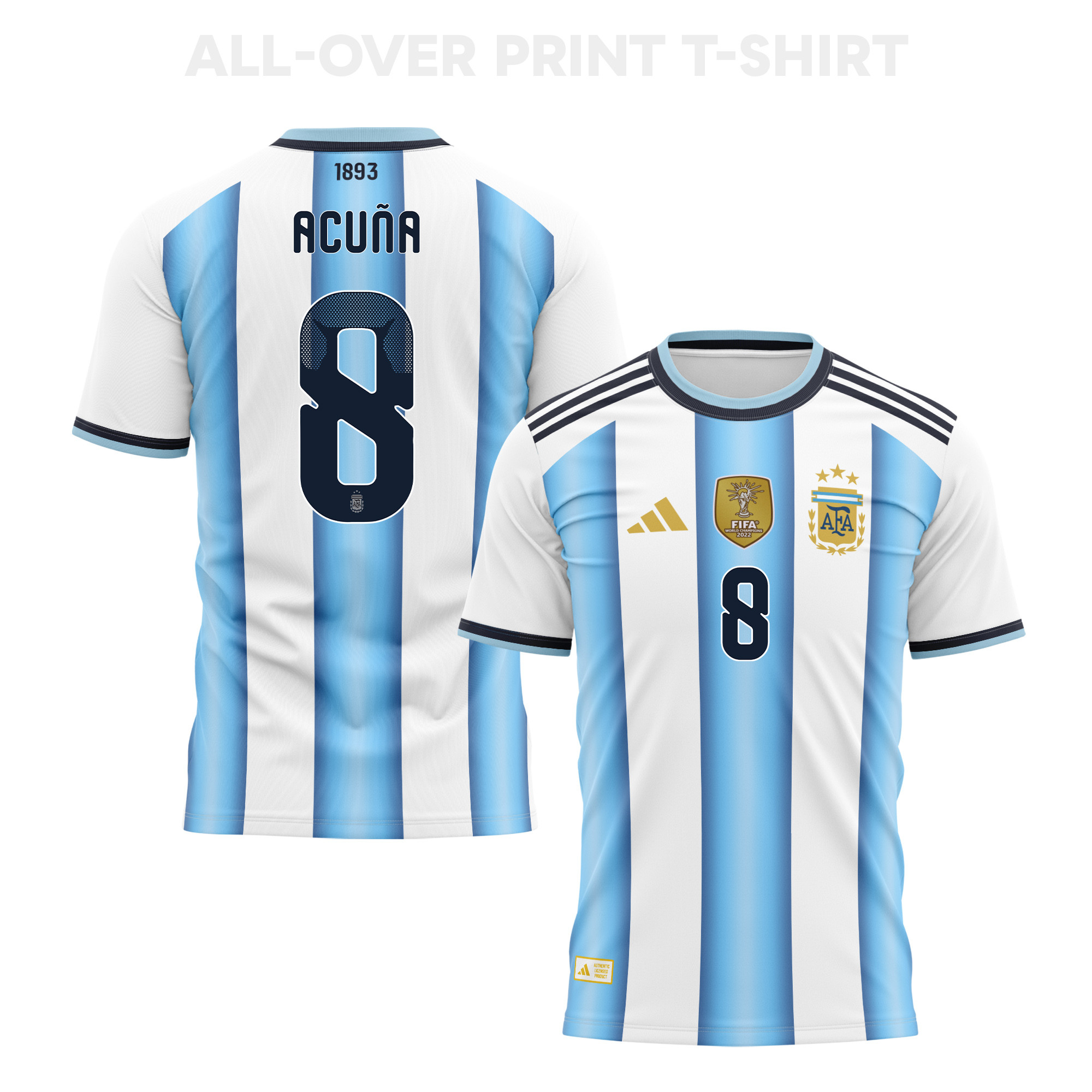 Marcos Acuña 8 Argentina 2026 Home 3D T-Shirt Fully Printed – Unisex, White - Jersey Teams