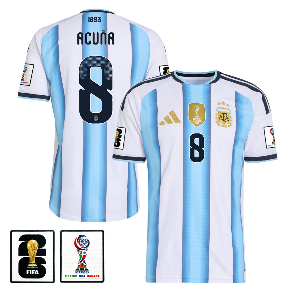 Marcos Acuña 8 Argentina National Team 2026 x World Cup Patch Home Jersey - White, Men - Jersey Teams