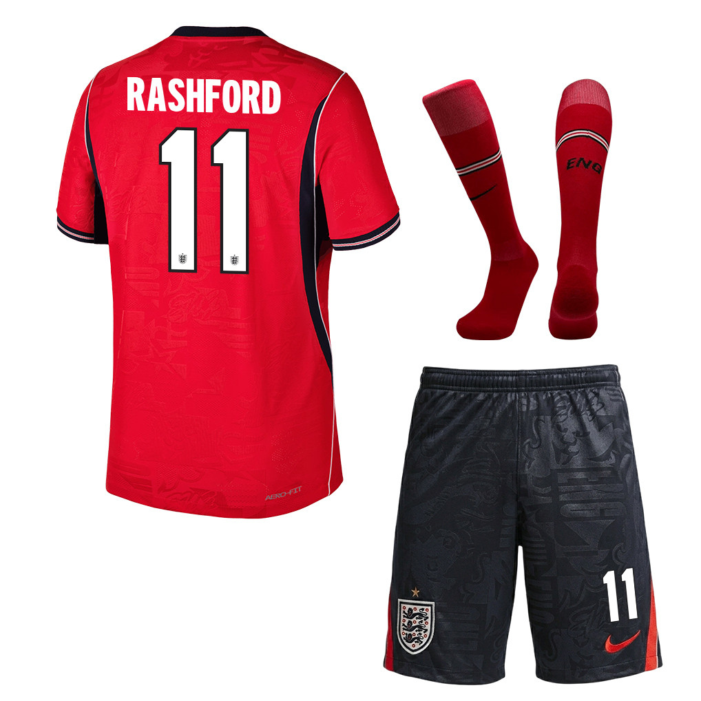 Marcus Rashford 11 England 2026 Away Men Kit Set – Red/Black - Jersey Teams