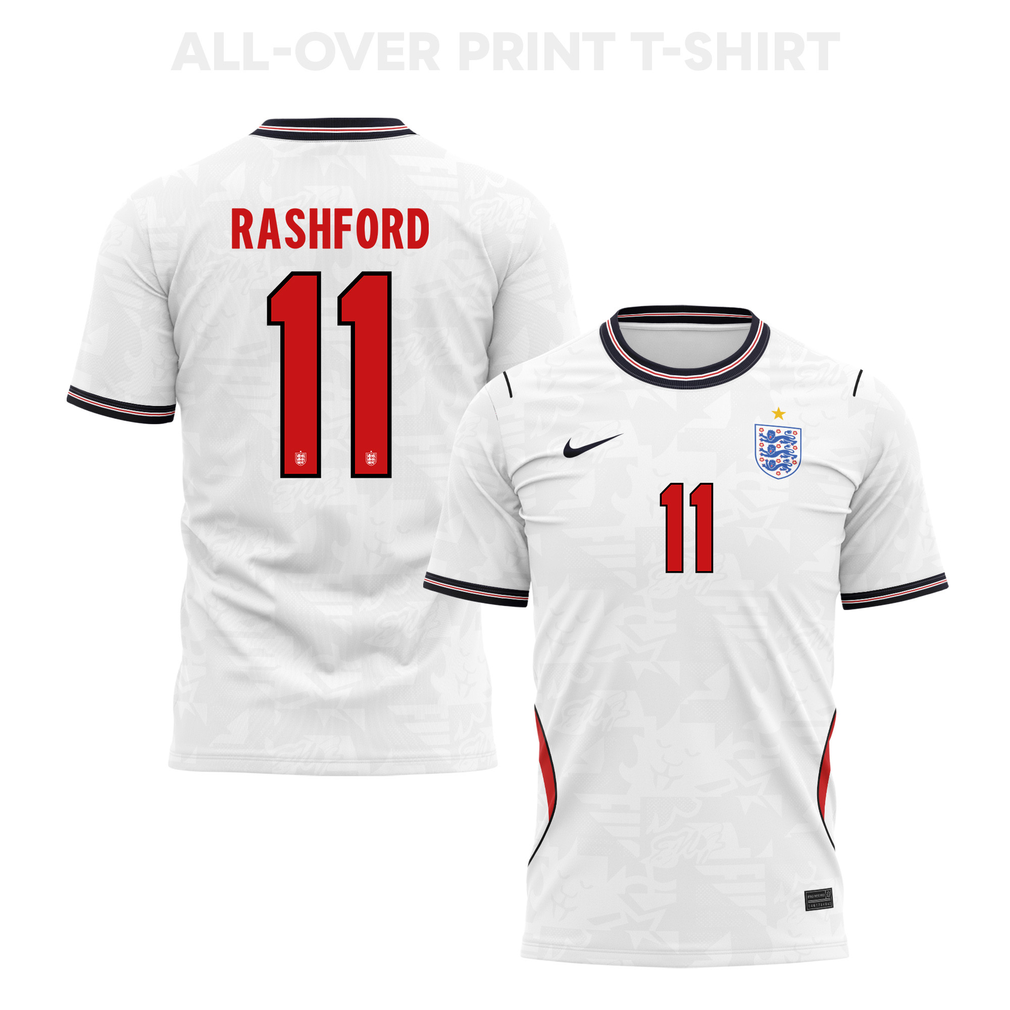 Marcus Rashford 11 England 2026 Home 3D T-Shirt Fully Printed – Unisex, White - Jersey Teams