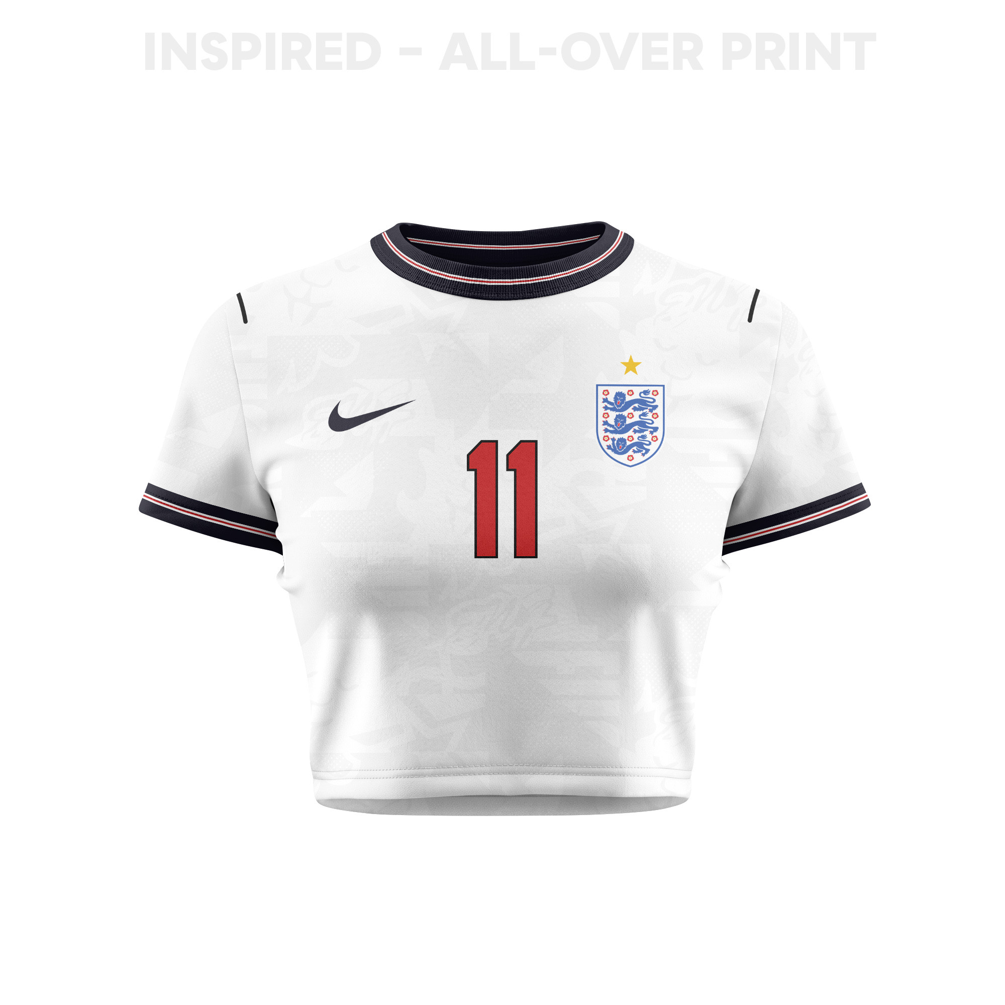 Marcus Rashford 11 England 2026 Women's Home All-Over Print Cropped Jersey - White - Jersey Teams