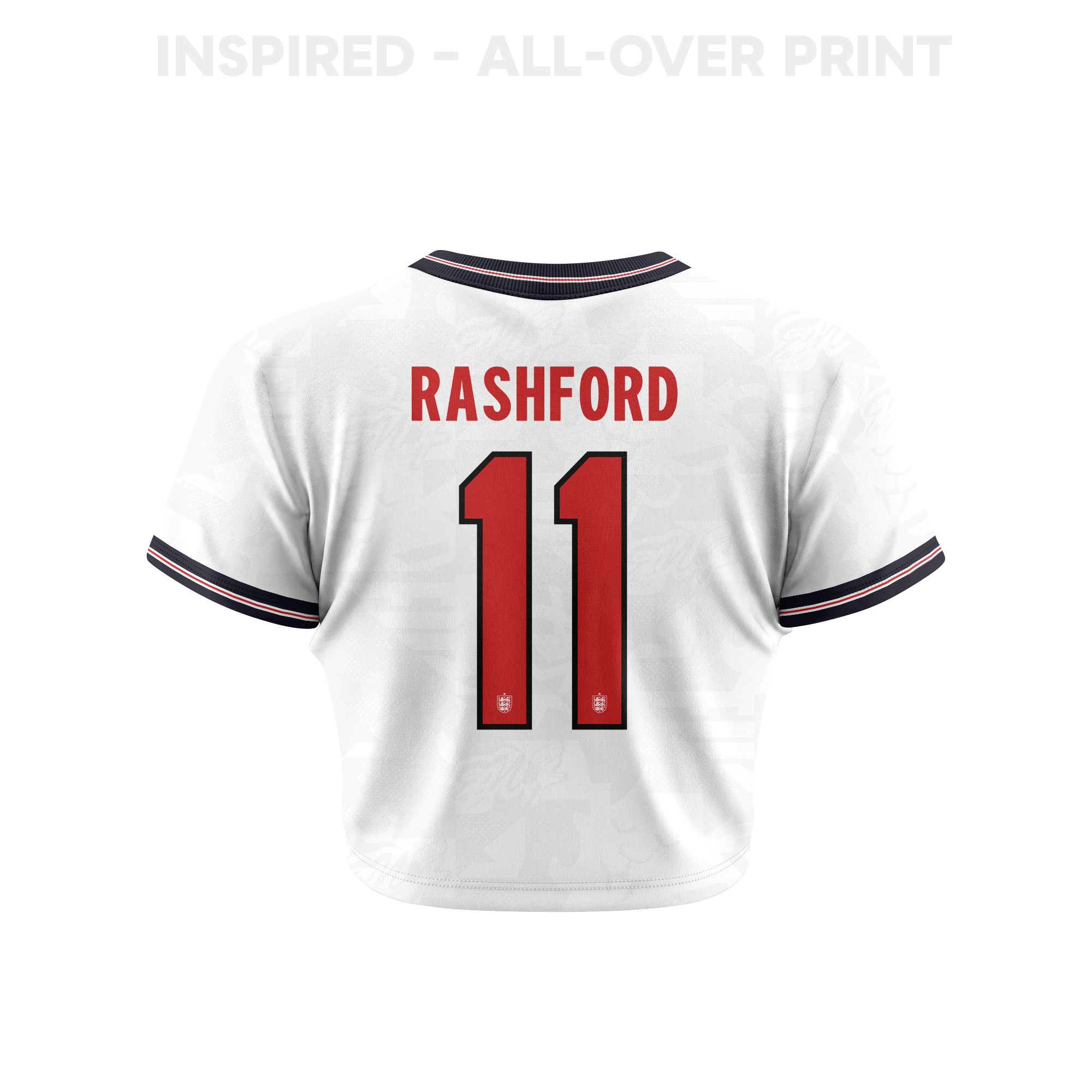 Marcus Rashford 11 England 2026 Women's Home All-Over Print Cropped Jersey - White - Jersey Teams