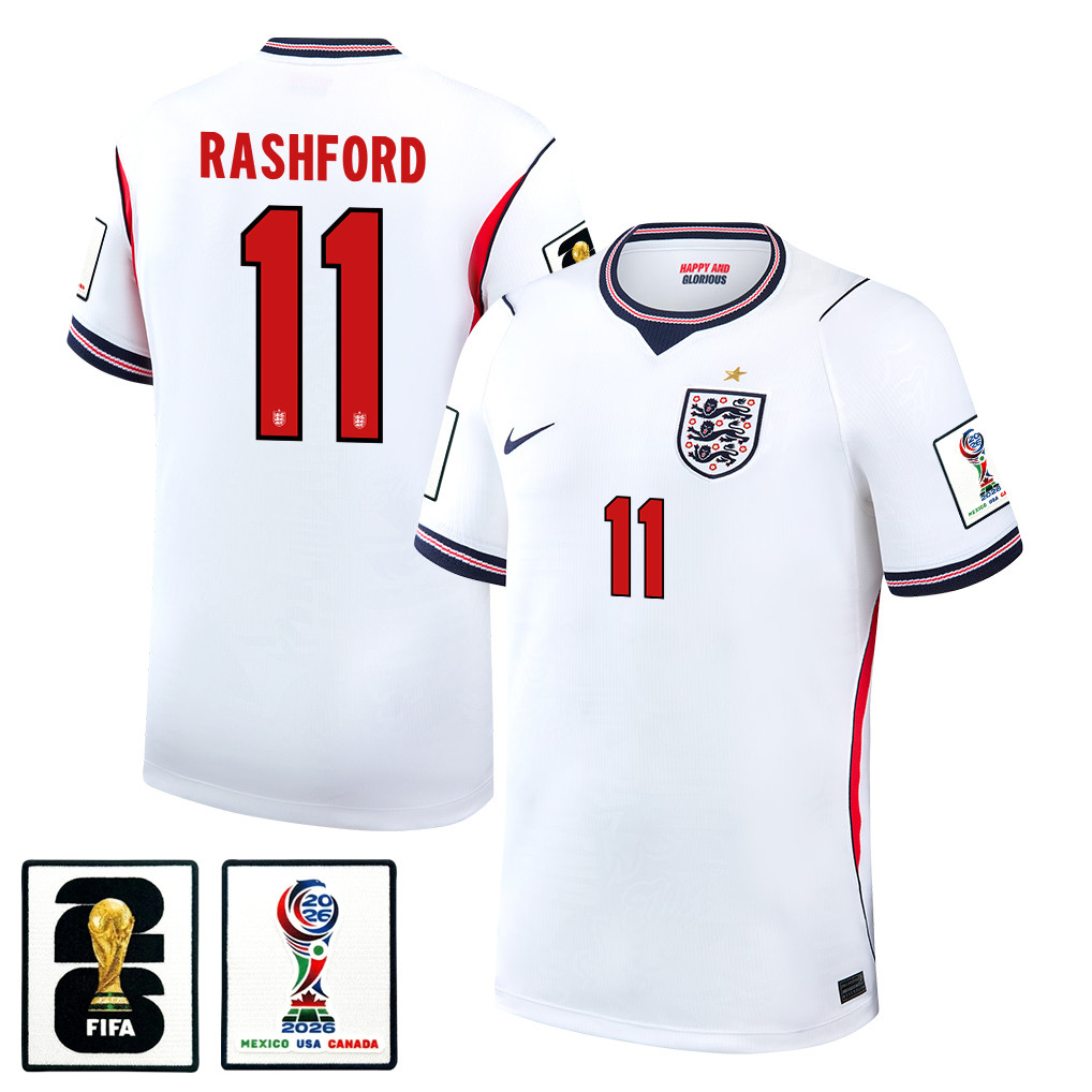 Marcus Rashford 11 England National Team 2026 x World Cup Patch Home Jersey - White, Men - Jersey Teams