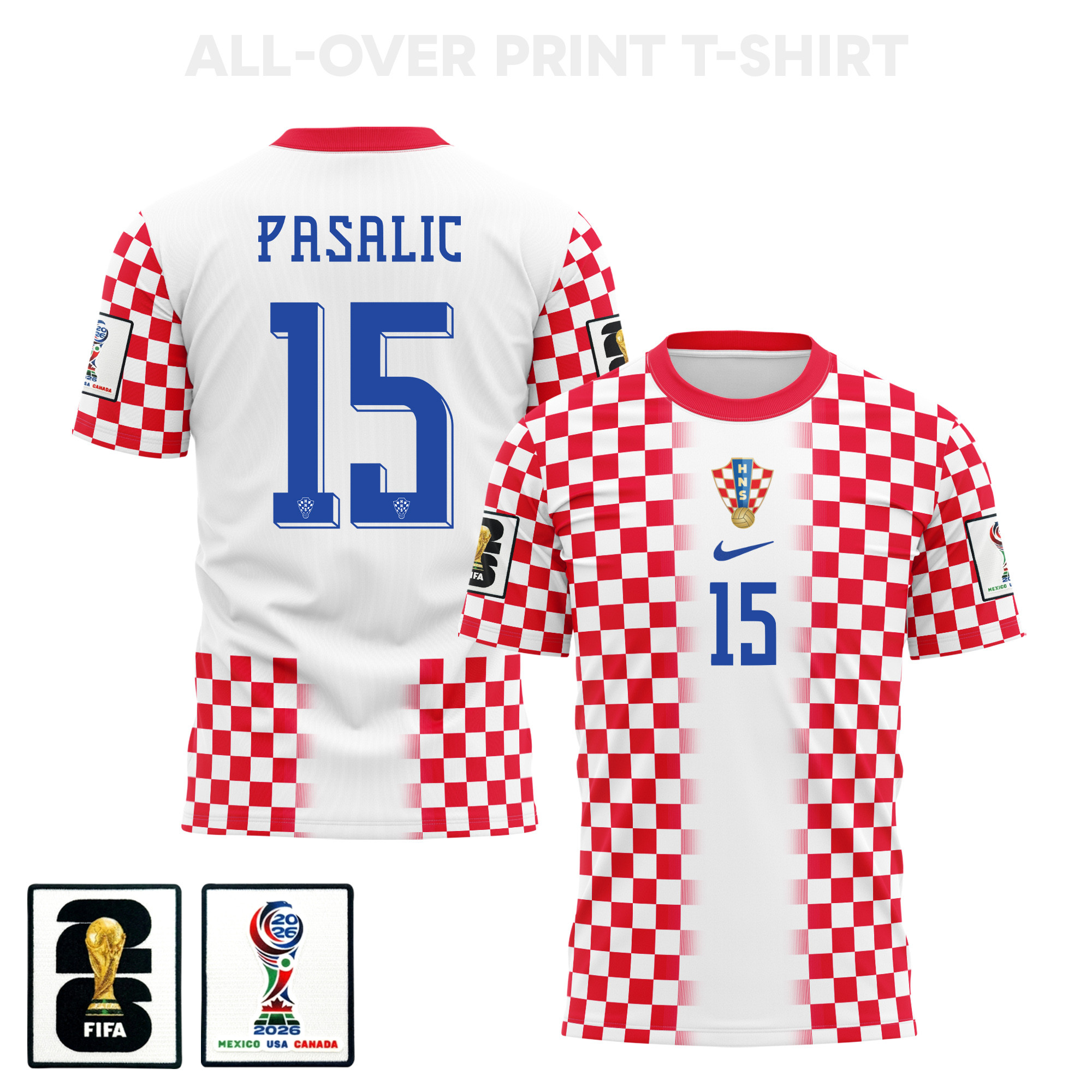 Mario Pasalic 15 Croatia 2026 Home 3D T-Shirt Fully Printed – Unisex, White – Jersey Teams