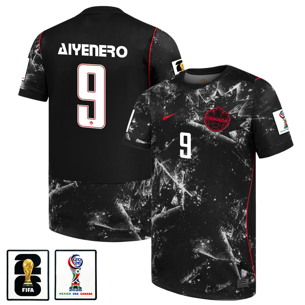 Marius Aiyenero 9 Canada National Team 2026 x World Cup Patch Away Jersey - Black, Men - Jersey Teams