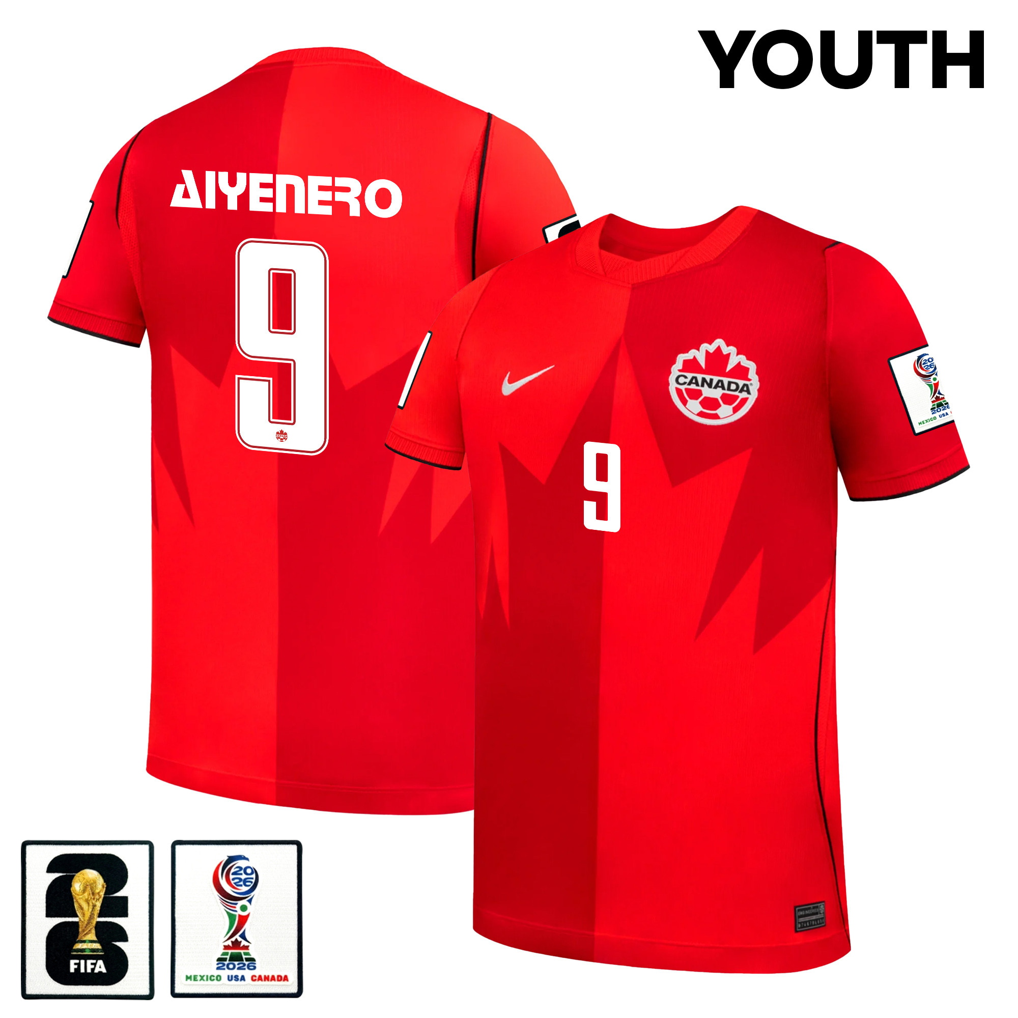 Marius Aiyenero 9 Youth Canada National Team 2026 Home Jersey - Red - Jersey Teams
