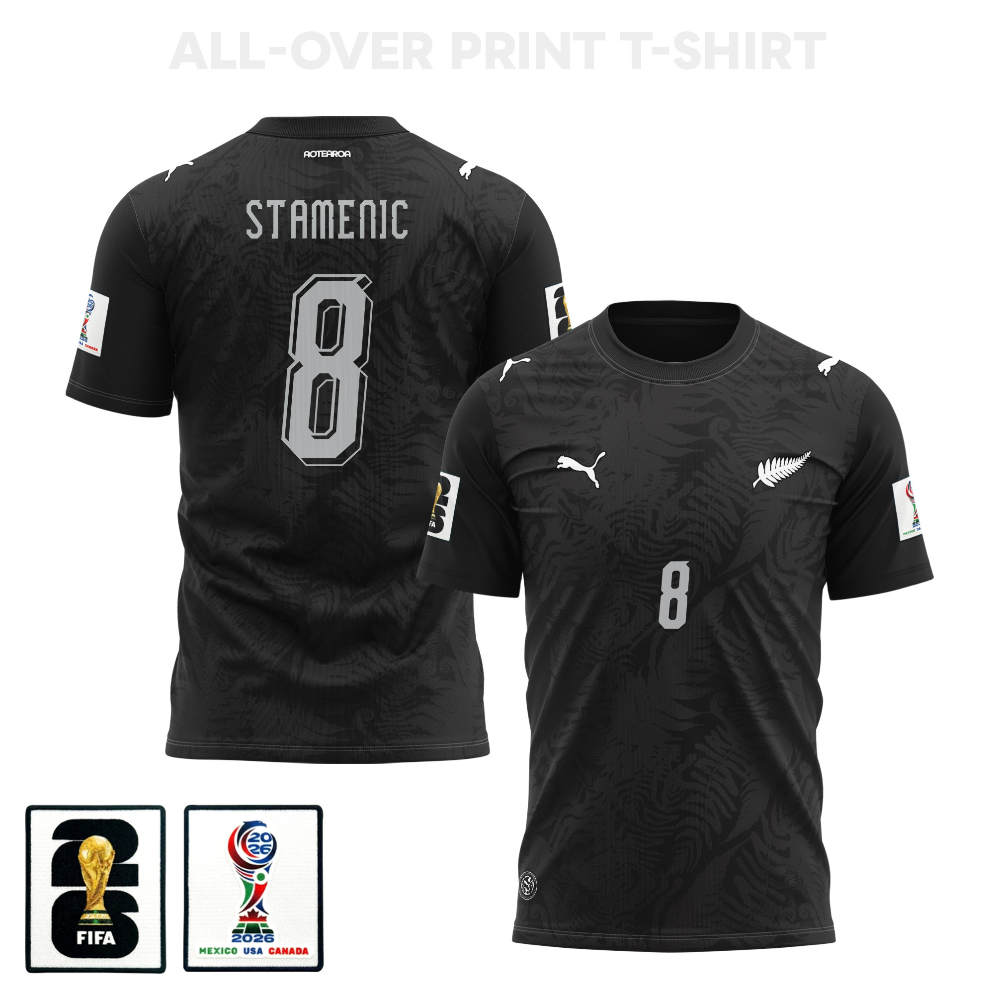 Marko Stamenic 8 New Zealand 2026 Home 3D T-Shirt Fully Printed – Unisex, Black – Jersey Teams