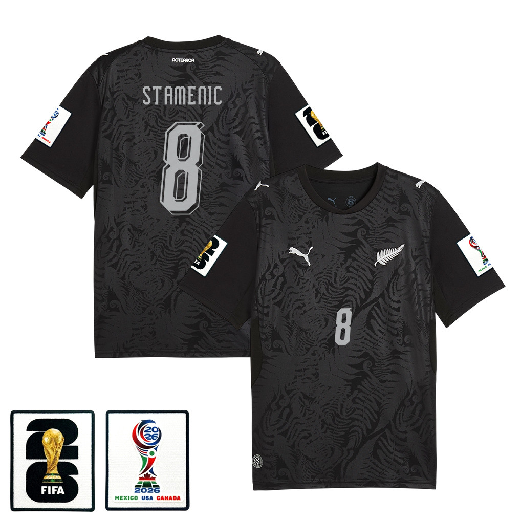 Marko Stamenic 8 New Zealand National Team 2026 Home Jersey - Black, Men - Jersey Teams