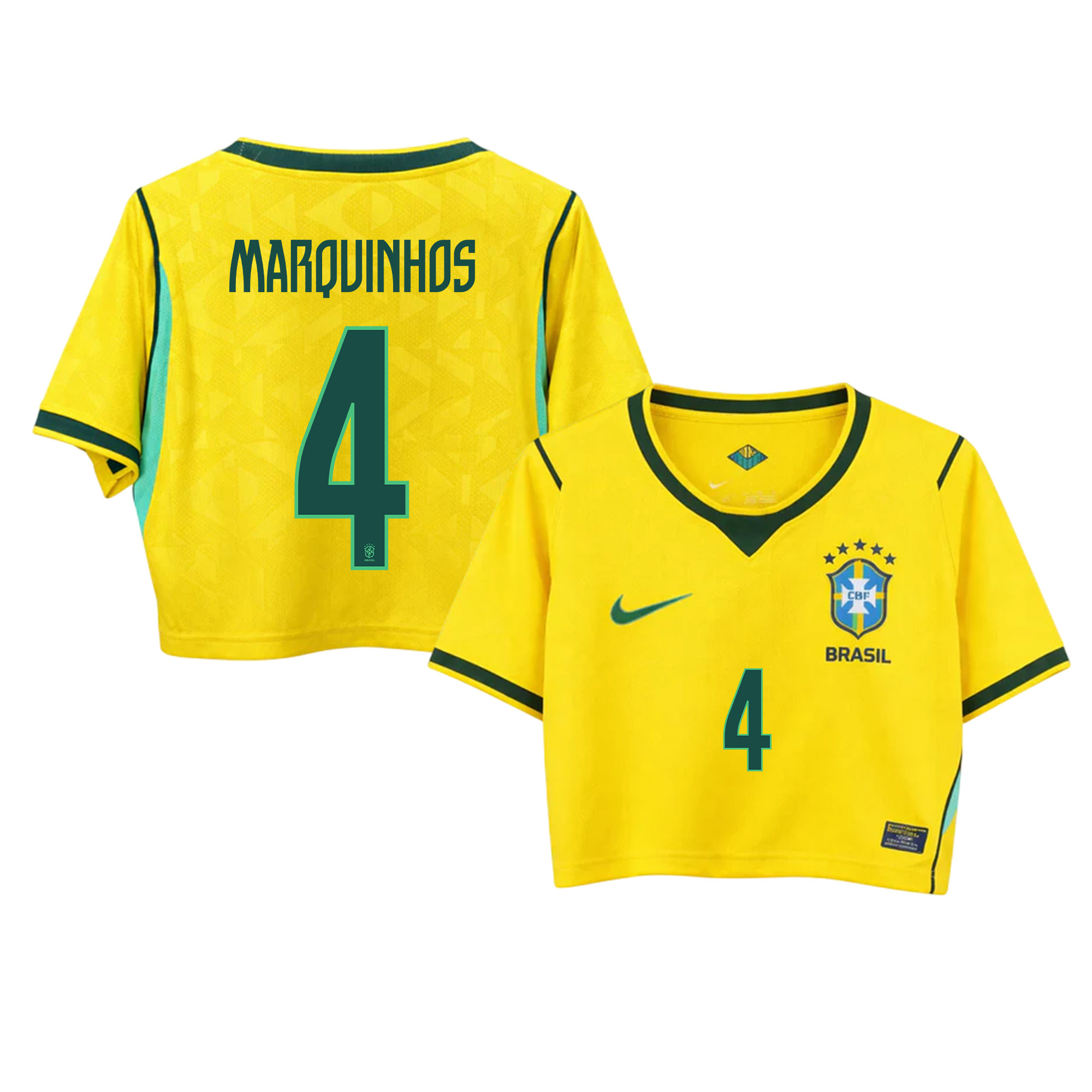 Marquinhos 4 Brazil 2026 Home Women’s Cropped Jersey - Yellow - Jersey Teams