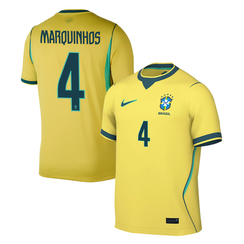 Marquinhos 4 Brazil National Team 2026 Home Jersey - Yellow, Men - Jersey Teams