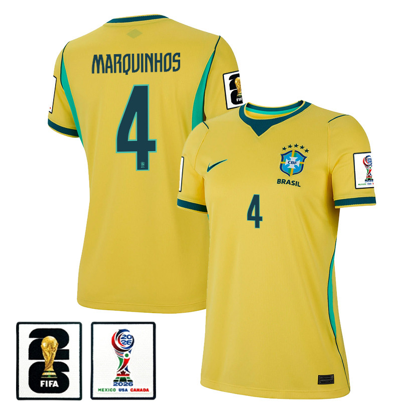 Marquinhos 4 Women’s Brazil National Team 2026 Home Jersey – Yellow – Jersey Teams