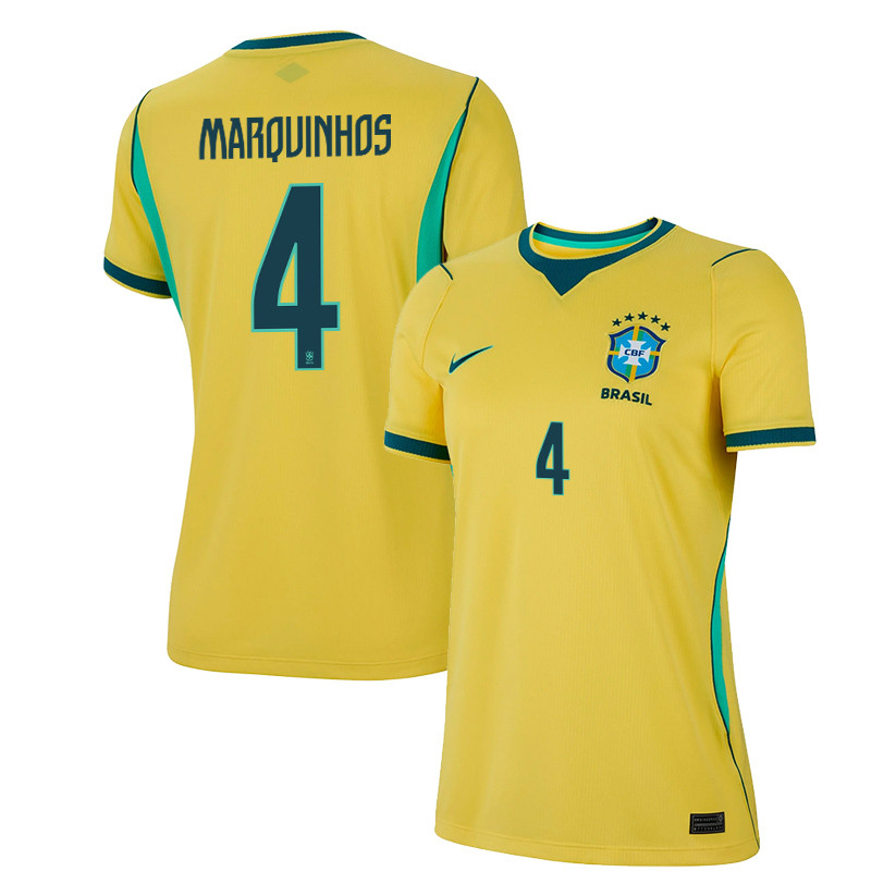 Marquinhos 4 Women's Brazil National Team 2026 Home Jersey - Yellow - Jersey Teams