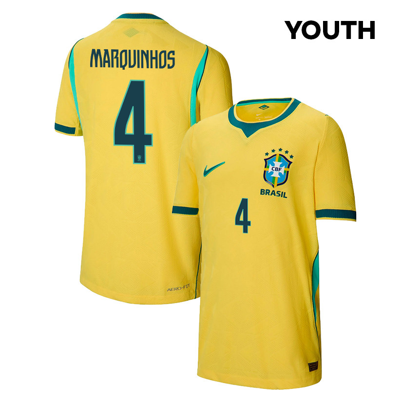 Marquinhos 4 Youth Brazil National Team 2026 Home Jersey - Yellow - Jersey Teams